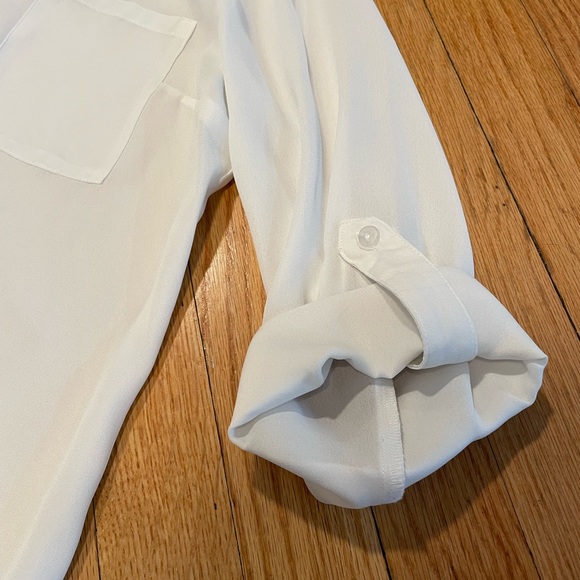 BCX White Semi-Sheer Button Down with Roll-Up Sleeves - Size M - Picture 2 of 4